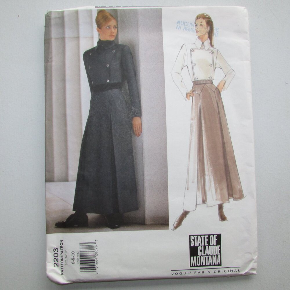 Claude Montana Vogue Sewing Pattern - 2203 - Sz 6-8-10 - UNCUT